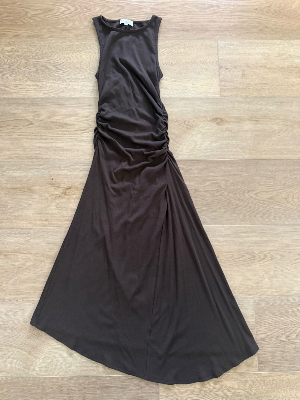 Michael Stars Brown Ruched Sleeveless High-Low Midi Dress Size Small - Picture 1 of 6